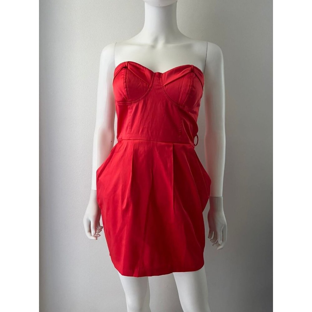 Have Women's Dress Strapless Corset Mini Stretch Zipper Pockets Orange Coral S